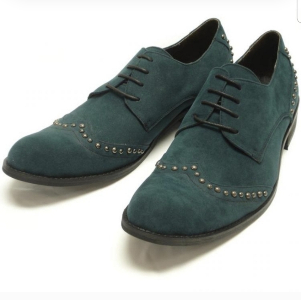 Fiesso By Aurelio Garcia Green Velvet Shoes With Metal Studs